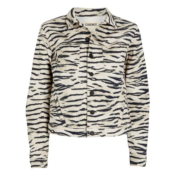 L'Agence Celine Tiger-Print Denim Jacket Size Small NWT